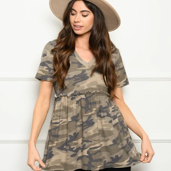 Babydoll short sleeve blouse - camo - Picture 1 of 6